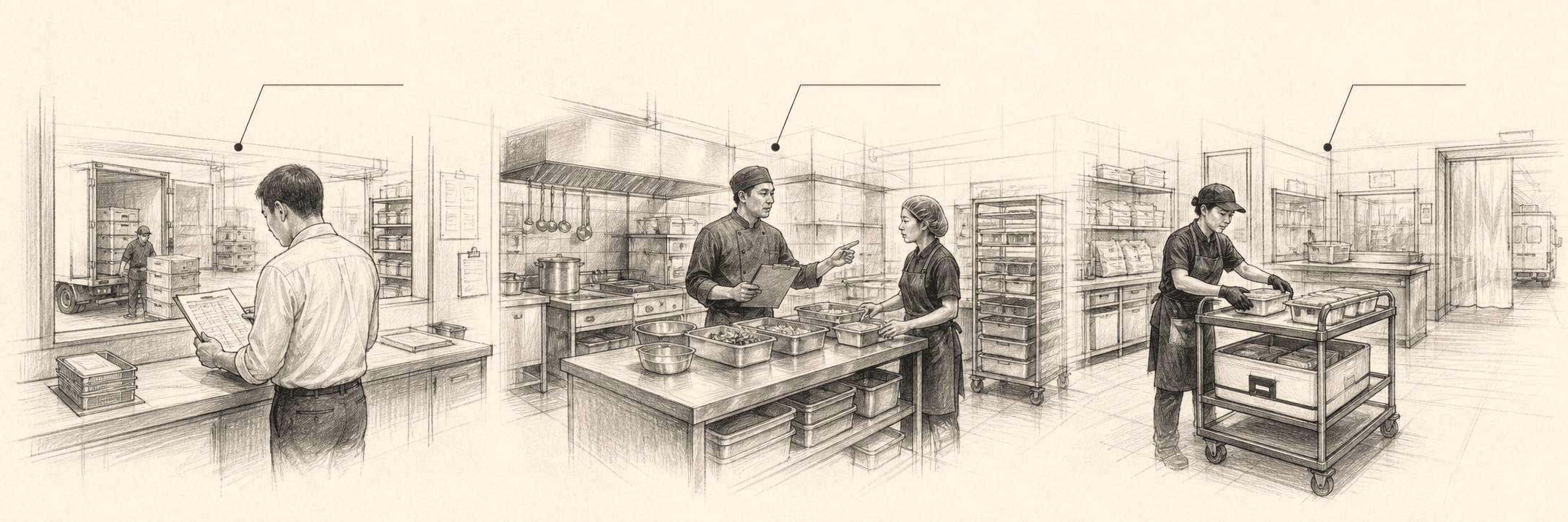 Ilustrasi proses kerja dalam central kitchen